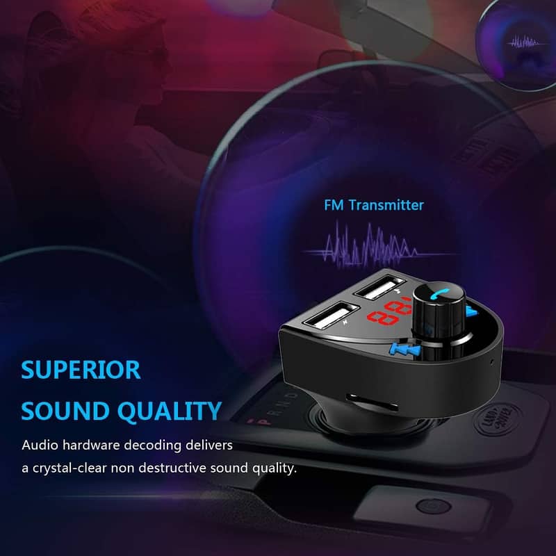 Bluetooth FM Transmitter, Wireless Car Radio Adapter FM Modulator 4