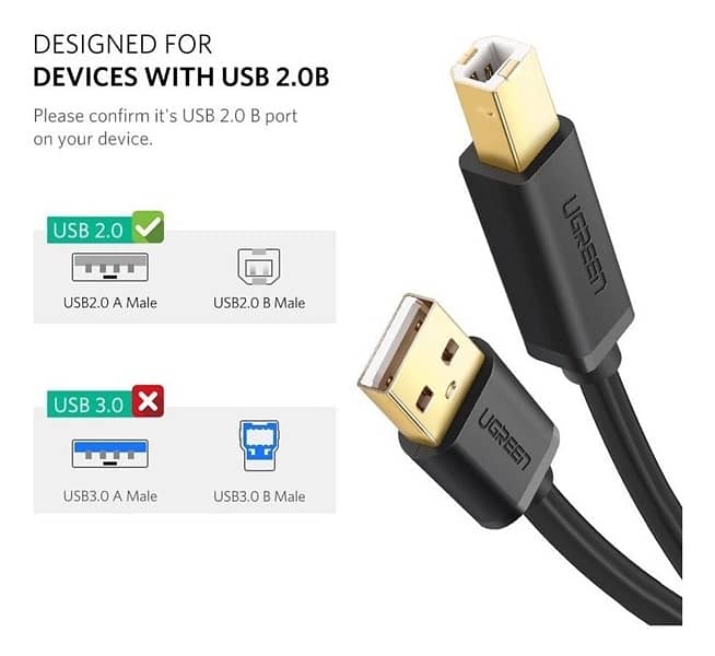 UGreen USB 2.0 A Male To B Male Print Cable Gold 24k Plated 5ft 6