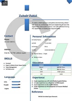 I m Qualified OT technician Need Job