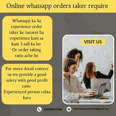 job whatsapp order taker and social media advertising markater