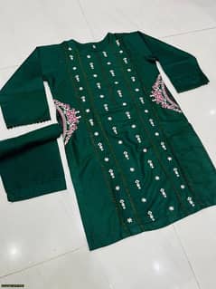 2 pcs Women stitched Linen Embroidered shirt and trouser