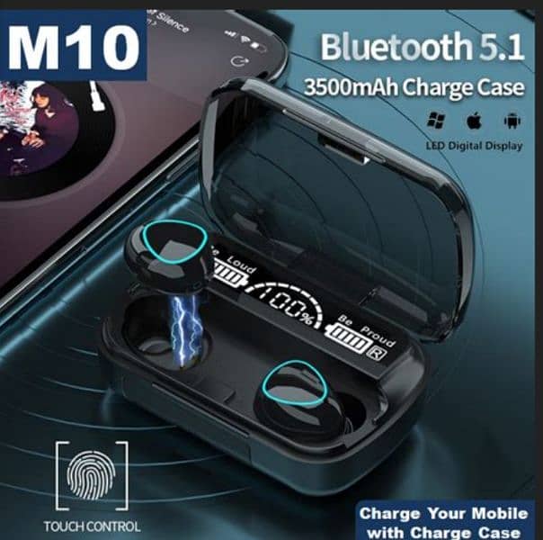 M10 Earbuds Bluetooth 5.1 Earphones 3500m Headphones Sports Waterproof 1