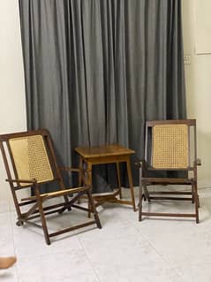 antique black sheesham wood chair with table