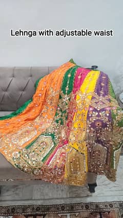 Mirror work lehnga with shirt and Net dupatta