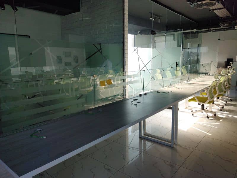 Modern Workstations - Wooden Top - Powder Coated Base Glass Partition 0