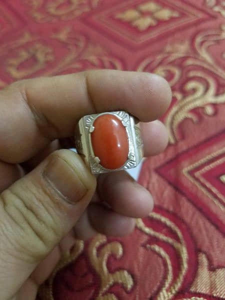 Italian Coral or Marjan in Silver Ring 0