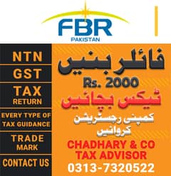 Sales Tax/Income Tax Return/PSW/Tax Filer/Ntn/GST/Secp/FBR/Webo