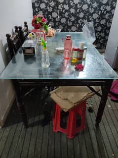 6 Chairs Wooden Glass Full Size Table