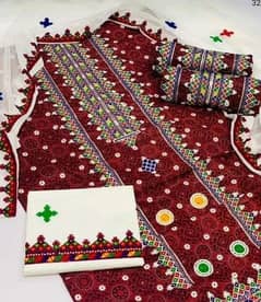 3 Pcs Women's Unstitched Cotton Ajrak