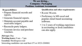Assistant Accountant required