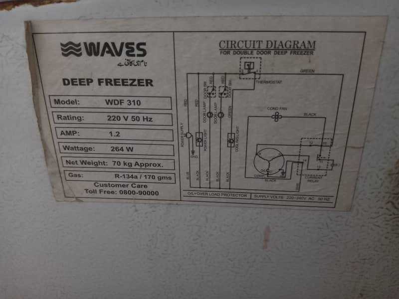 Slightly used single door Waves deep freezer Model WDF 310 3