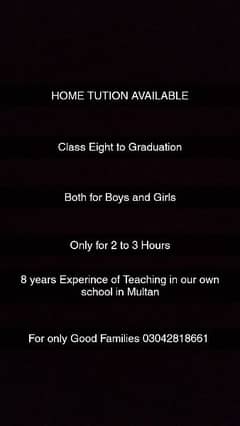 Available for Home Tution for Higher Education