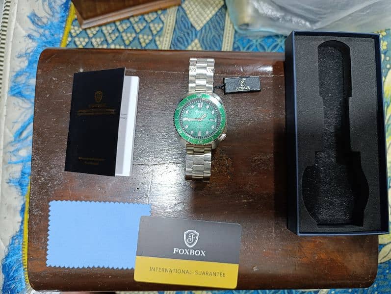 Submariner Style FoxBox Heavy Duty Green bezel watch with box n papers 19