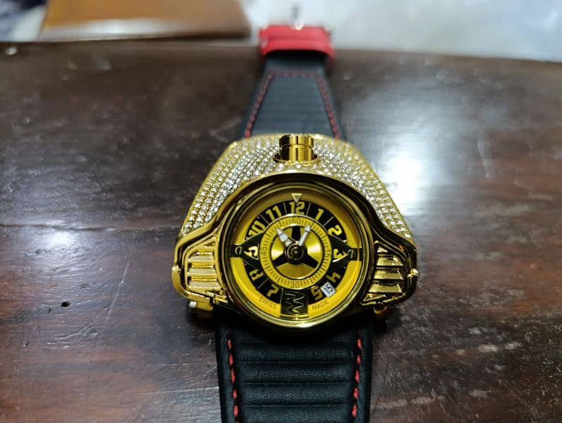 Buggati Styled ZForce Unique Gold Plated Stone Studded Driving Watch 0