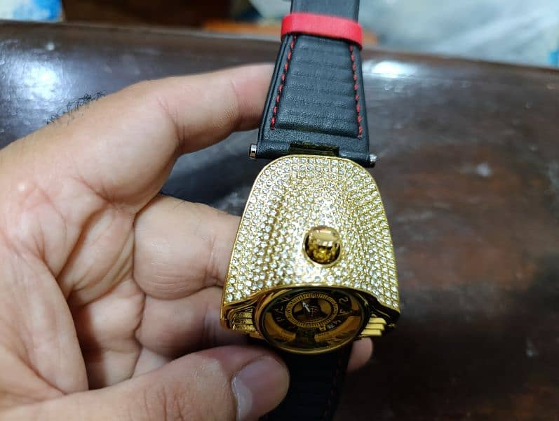 Buggati Styled ZForce Unique Gold Plated Stone Studded Driving Watch 7