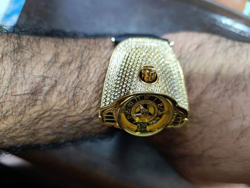 Buggati Styled ZForce Unique Gold Plated Stone Studded Driving Watch 8