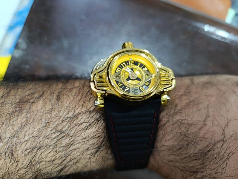 Buggati Styled ZForce Unique Gold Plated Stone Studded Driving Watch 10