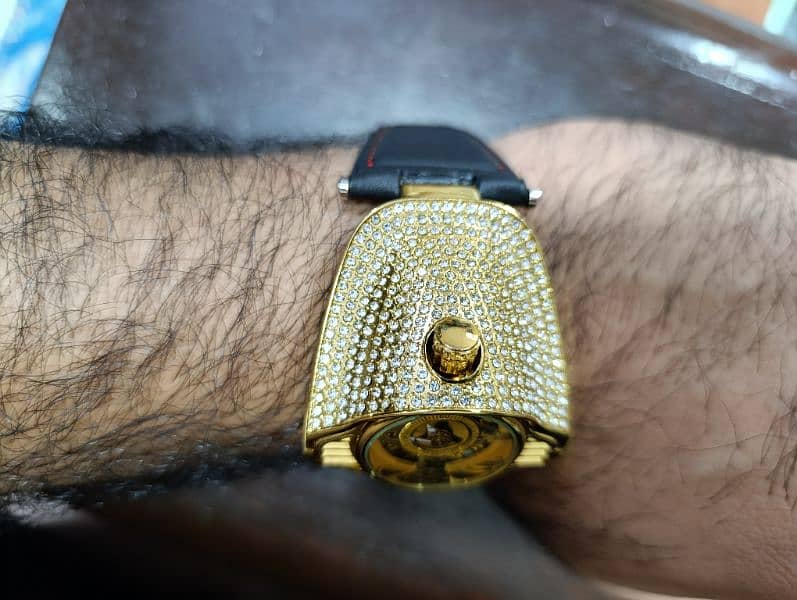 Buggati Styled ZForce Unique Gold Plated Stone Studded Driving Watch 12