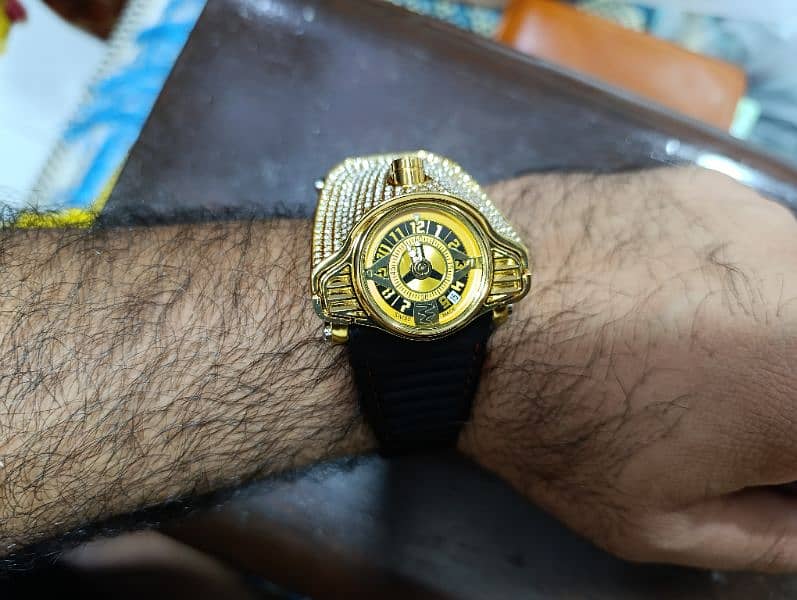 Buggati Styled ZForce Unique Gold Plated Stone Studded Driving Watch 14