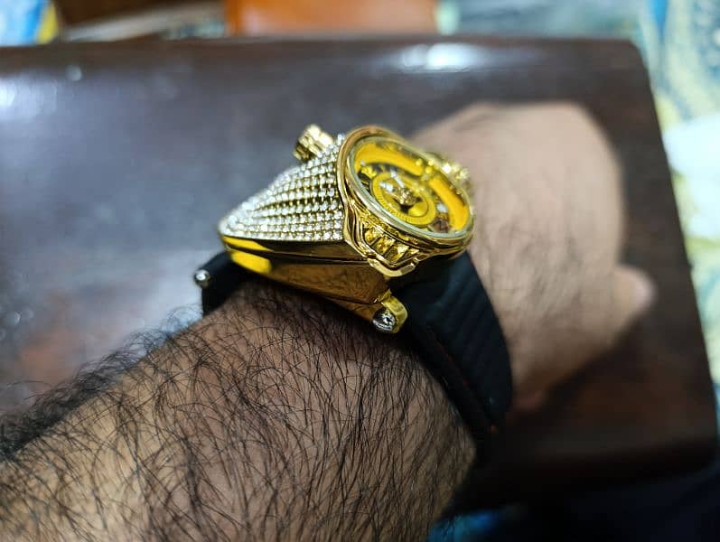 Buggati Styled ZForce Unique Gold Plated Stone Studded Driving Watch 18