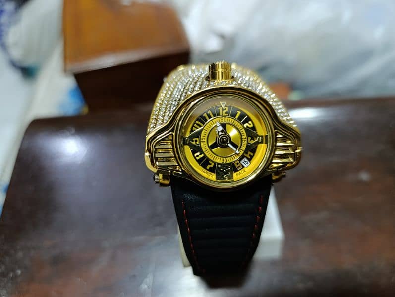 Buggati Styled ZForce Unique Gold Plated Stone Studded Driving Watch 19