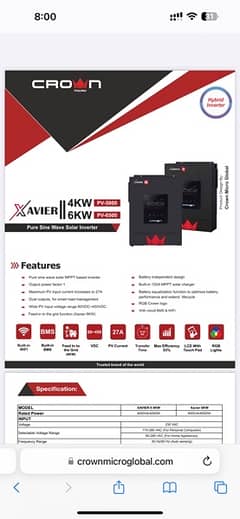 crown xavier 4kw hybrid inverter wifi