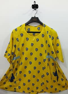yellow lawn printed top with blue flowers