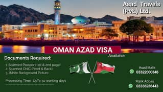 Oman work visa available,Oman azad Visa,Travel Visa,Visa Services
