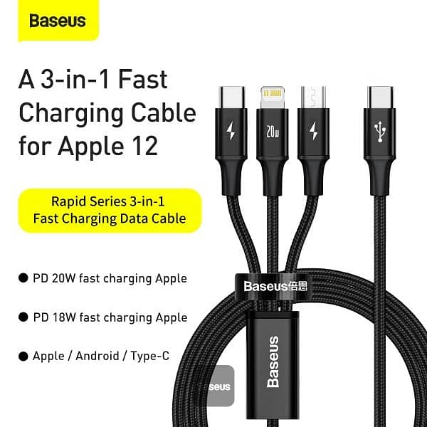 Baseus Rapid Series 3-in-1 Fast Charging Data Cable Type-C to M+L+C P 2