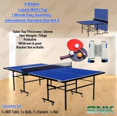 MDF Buttrfly Table Tennis Set 8 Wheels Standard Size 9x5 FT