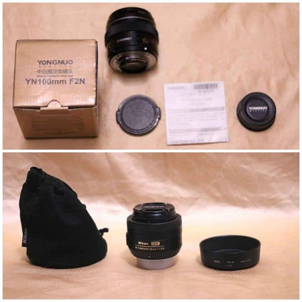 3 Nikon lenses Yongnuo 100mm f2 For Nikon And Nikon 35mm/50d f1.8g Dx. 1