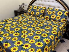 3 PCs Crystal Cotton Printed Double Bedsheet
