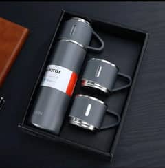 Vacuum Flask Set Steel Water Bottle With 2 Cups