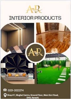 WPC panels, artificial grass, wooden floors, and interior designs.