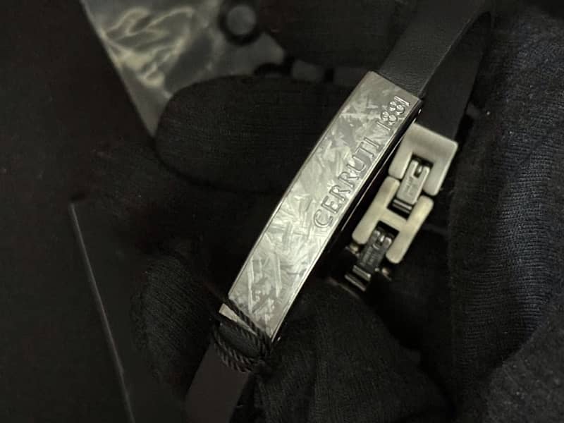 Cerruti 1881 Silver And Black Leather Bracelet For Men 2