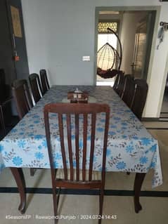 Solid dinning wooden table with 8 chairs