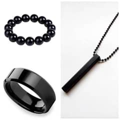 Vertical Bar Boy's Pendant, Ring and Bracelet Set, Pack of 3