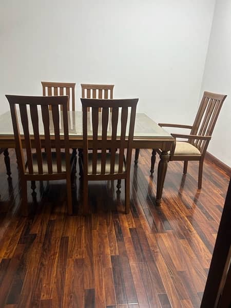 6 chair luxury dining table with glass top pure wood 0