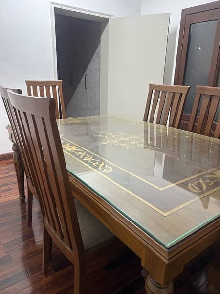 6 chair luxury dining table with glass top pure wood 1