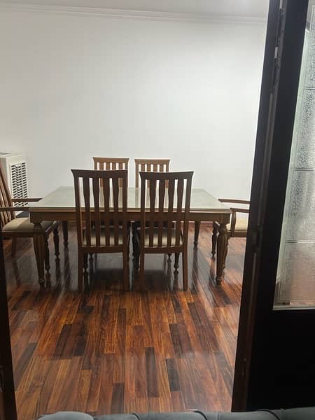 6 chair luxury dining table with glass top pure wood 3