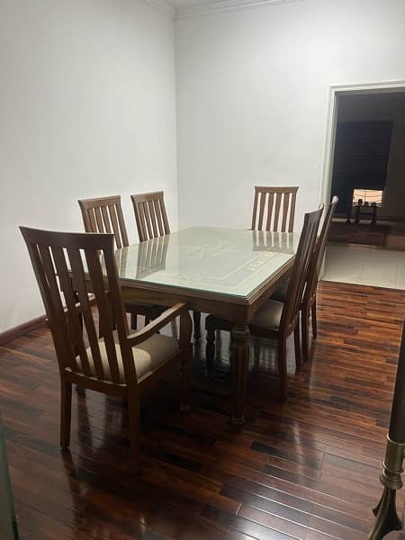 6 chair luxury dining table with glass top pure wood 4