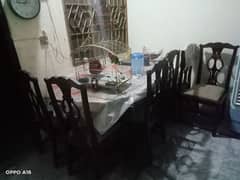 6 chairs wooden dining table for sale without genuine mirror
