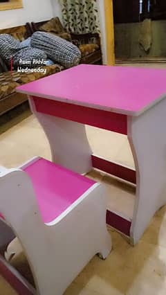 study table with chair colour pink and wight