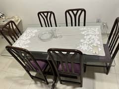 Dining table 6 chair with glass and wood table