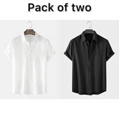 Big Offer 2 Pcs Men's Cotton Plain Half Sleeves Shirt