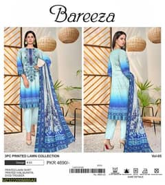 3 pcs women's unstitched Lawn Digital Print Suit Bareeza Brand