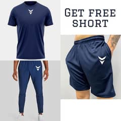 2 pc man's dri fit plan track suit with free short (Cash on delivery)