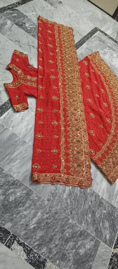 Blood red 3 pcs bridal lehnga set