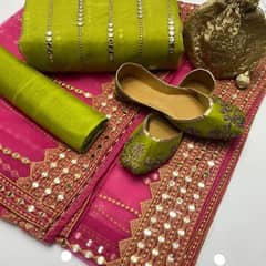 silk suit with embroidered dupatta