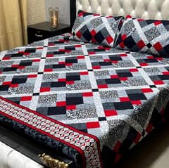 3 Pcs Crystal Cotton Printed Double Bedsheet